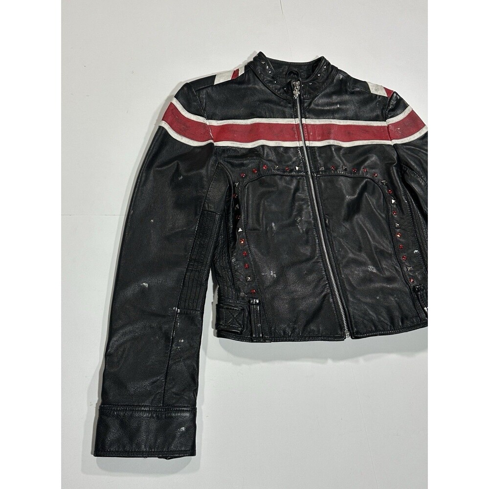 Wilson’s Leather Def Leppard Jacket Women’s Medium Studded Distressed Black Zip - Picture 7 of 15